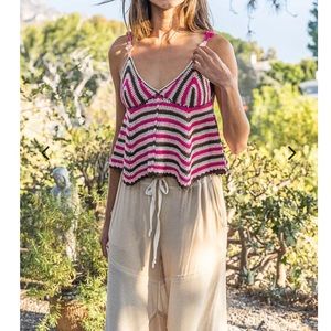 Hippie Girl Crocheted Striped Babydoll Tank